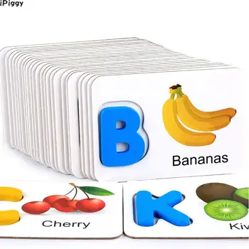 

iPiggy 3D Puzzles Child Kids English Letter Identification Fruit Pairing Card English Letter Educational Learning Wood Toys