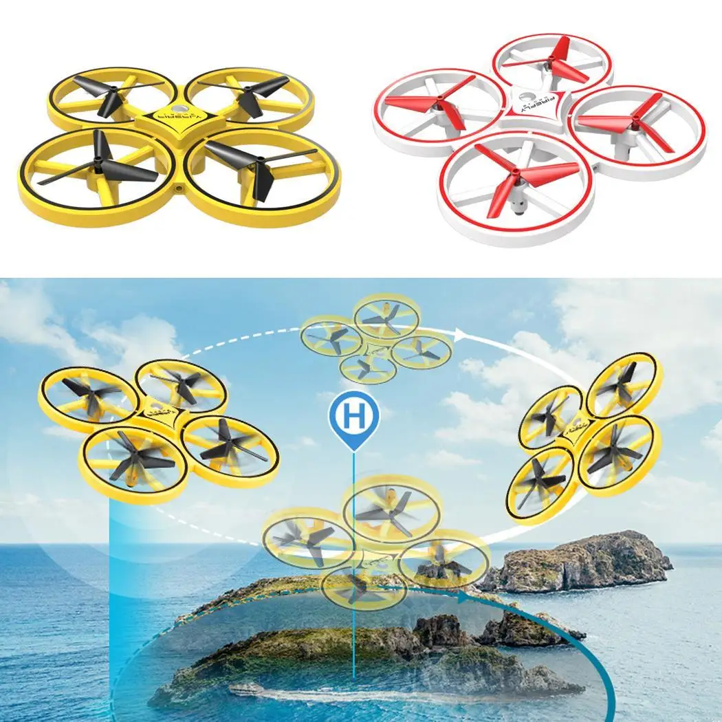 Mini LED Light Drone Remote Control Toys Smart Watch Induction RC Quadcopter Interactive RTF UAV Aircraft with battery Toy Gifts