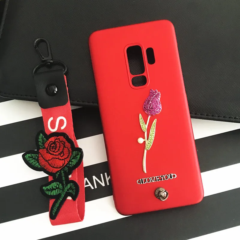 Ремешок-держатель 3d роскошный модный розовый чехол для телефона Samsung Galaxy S9 Plus S8 Note