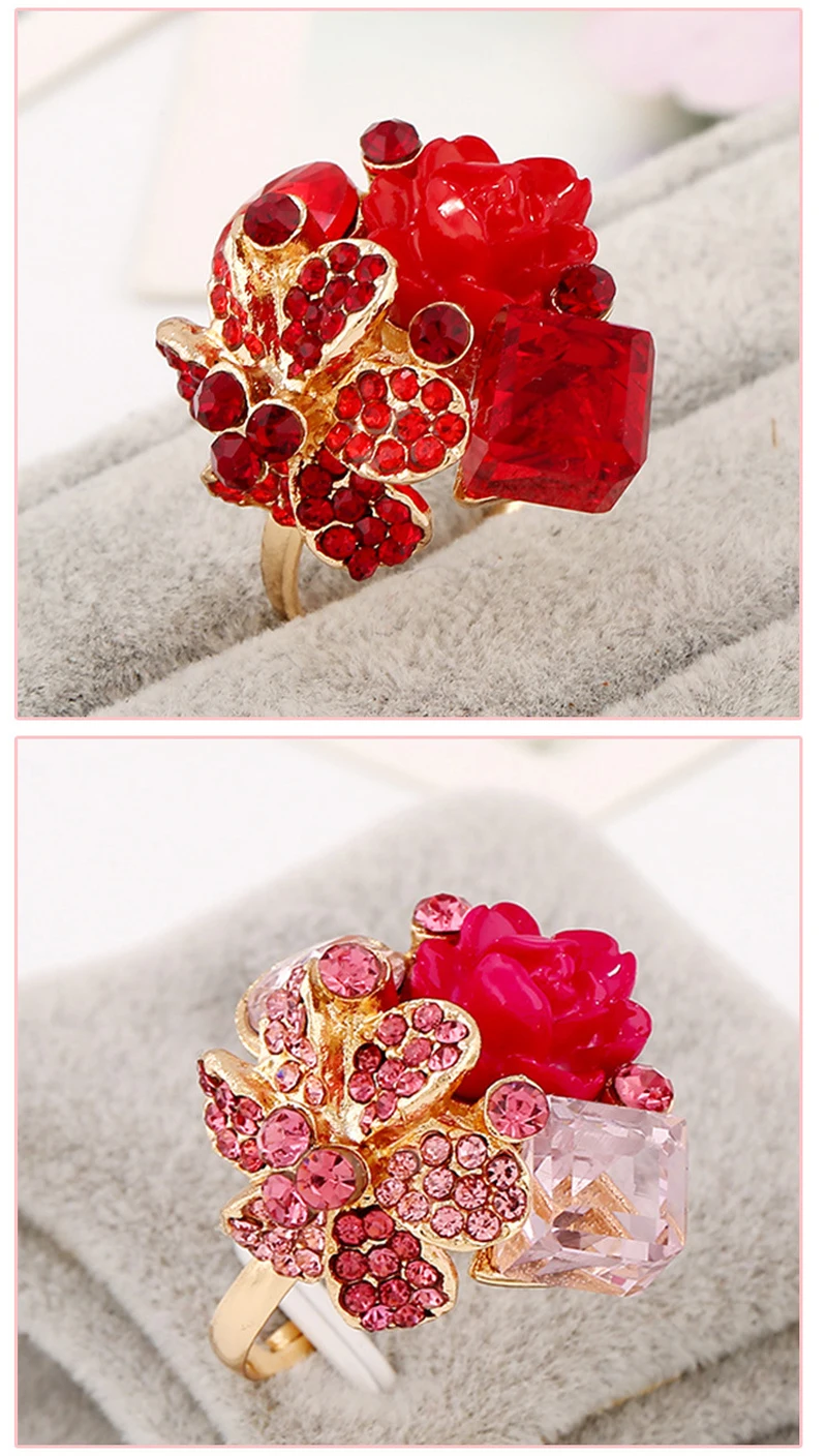 Новое поступление, женские кольца на палец, большое кристаллическое кольцо, регулируемые кольца в виде цветов из смолы, модные ювелирные изделия, опт, 8 цветов, Anillos Mujer