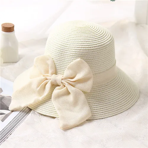 Новая Корейская женская Рыбацкая шляпа Женская Солнцезащитная шляпа с бантом, соломенная шляпа для отдыха на открытом воздухе, Пляжная Солнцезащитная шляпа, женская шапка, складная - Цвет: Белый