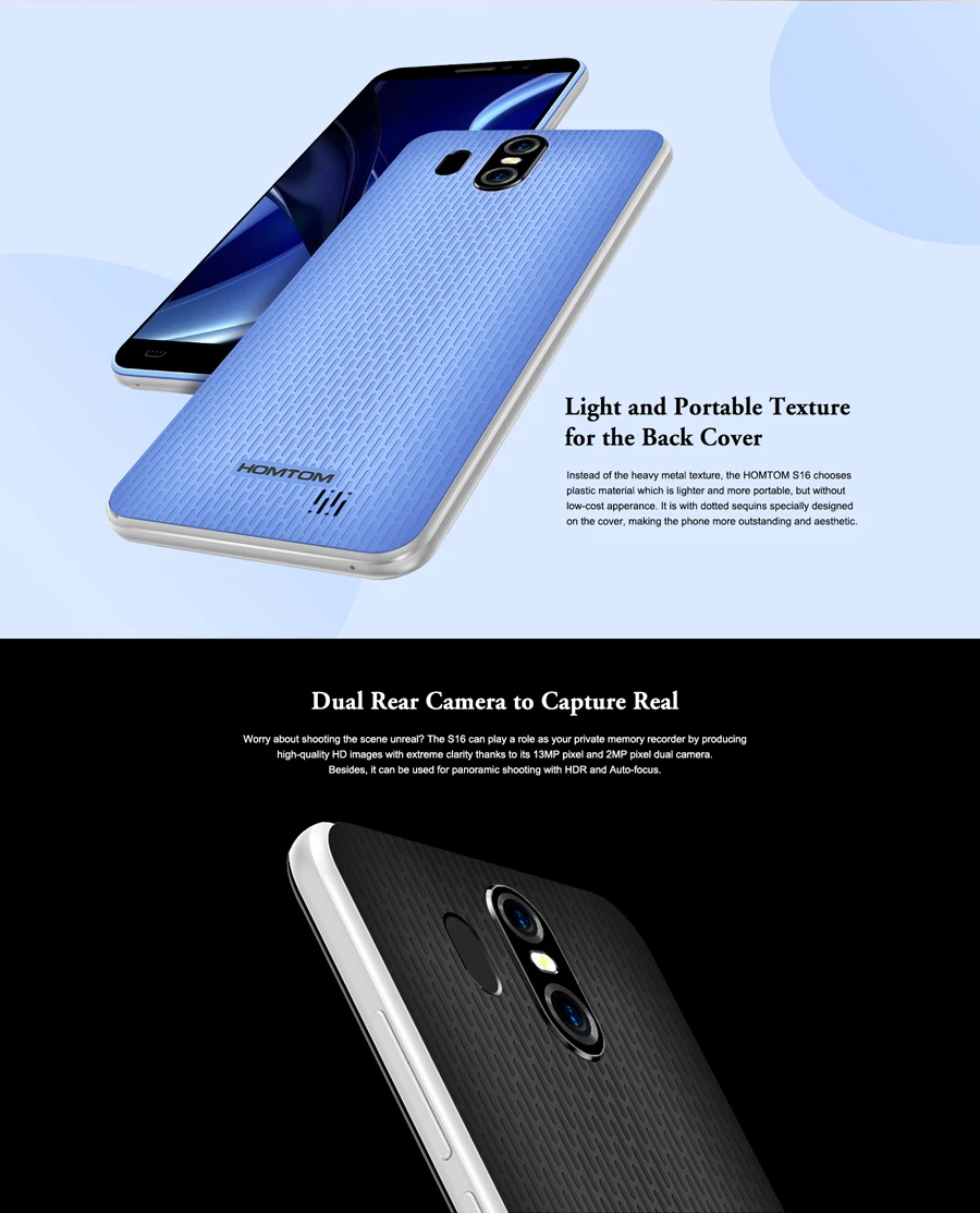 Смартфон HOMTOM S16 18:9 с безрамочным дисплеем, 5,5 дюймов, Android 7,0, 3000 мА/ч, 2 Гб ОЗУ, 16 ГБ, MT6580, четырехъядерный, 13 МП, отпечаток пальца, мобильный телефон