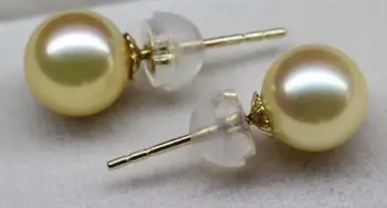 

charming huge 10-11mm natural south sea genuine gold round pearl earring 18k