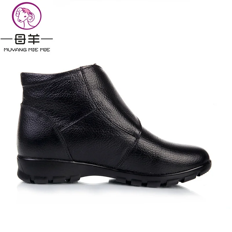 MUYANG MIE MIE Plus Size Winter Women Shoes Woman Genuine Leather Flat Ankle Boots Fashion Warm Snow Boots Women