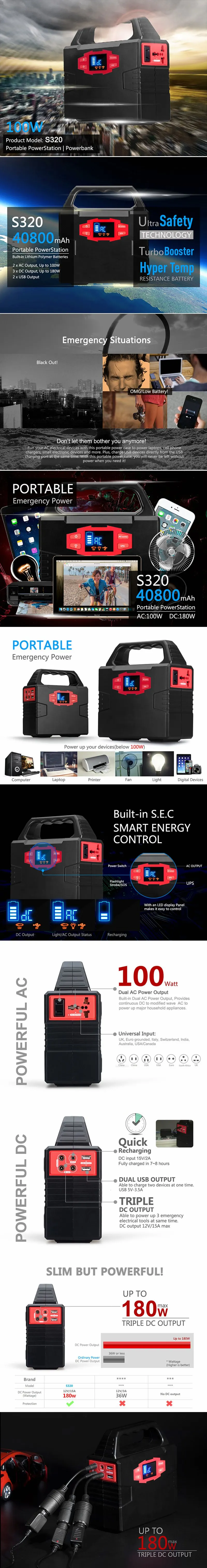 40800mAh 110V 150W UPS литий аварийный источник питания модифицированный синусоидальный светодиодный дисплей