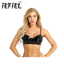 IEFiEL, черный, сексуальный, модный, Wetlook, искусственная кожа, без косточек, без подкладки, бюстгальтер, топ для Рейв, танцовщицы, одежда для клуба и ночной жизни, одежда
