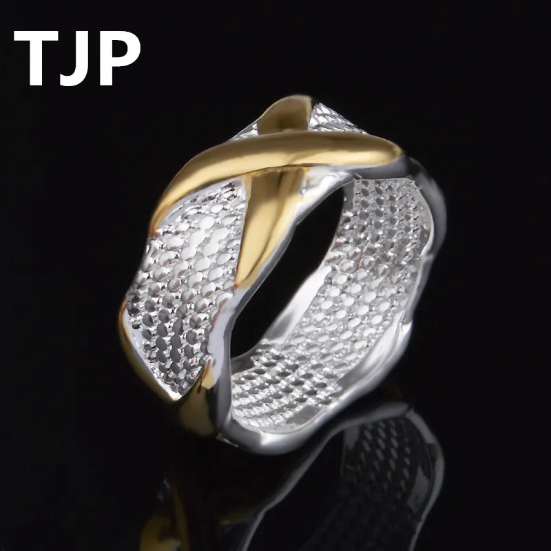 

TJP Popular 925 Sterling Silver Men Wedding Ring Jewelry New Fashion Snakeskin Design Women Party Finger Accessories Gold Cross