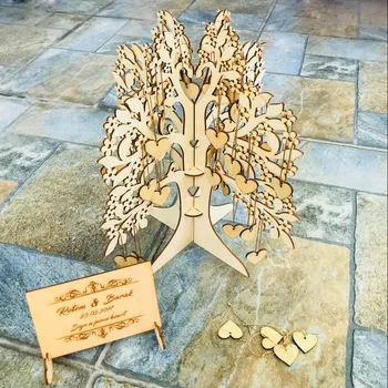 

Personalized Wedding Guest Book Custom Tree Visit Sign Guest Book Wooden Hearts Pendant Drop Ornaments for Wedding Party