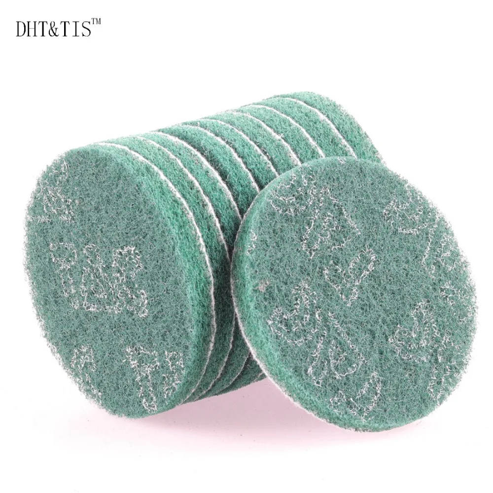 

DHT&TIS 10 pieces 4",5",6" Green Coarse Hook & Loop Non-woven Abrasive Sanding Disc Quick-change Scour Pad