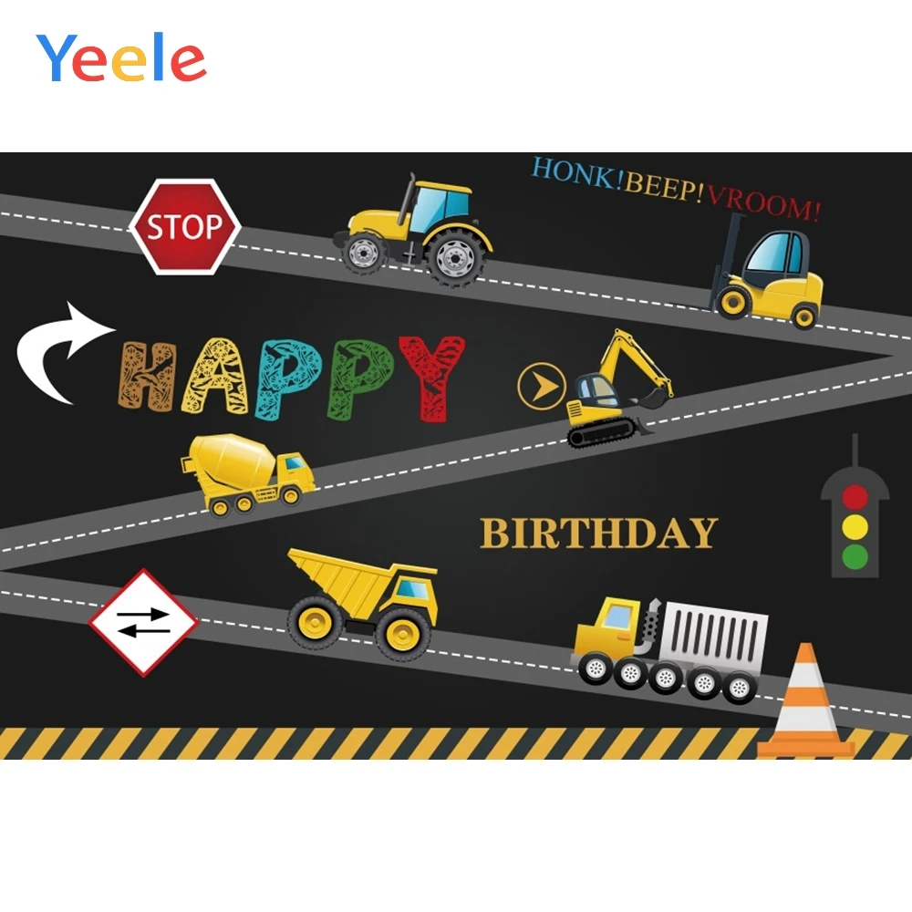 

Yeele Birthday Truck Crane Tractor Clay Tanker Road Photography Backgrounds Customized Photographic Backdrops for Photo Studio