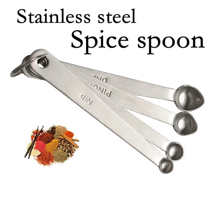 

4PCS Set Stainless Steel Spice Measuring Spoons Kitchen Baking Seasoning Measure Scoop Set Metal Coffee Spoons Cooker drop ship