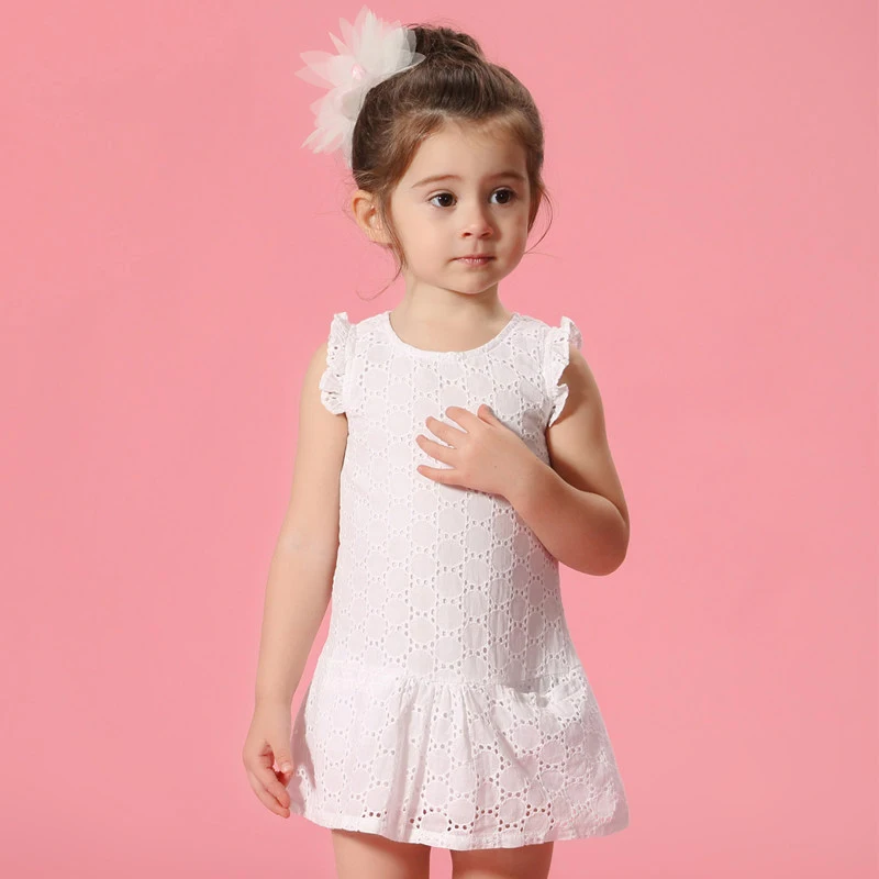 

2016 Summer Baby 2 3 4 5 6 7 8 Years Old Girl Children's Clothes Flutter Sleeves Lace Crochet Dress Summer Multi Colors Dress