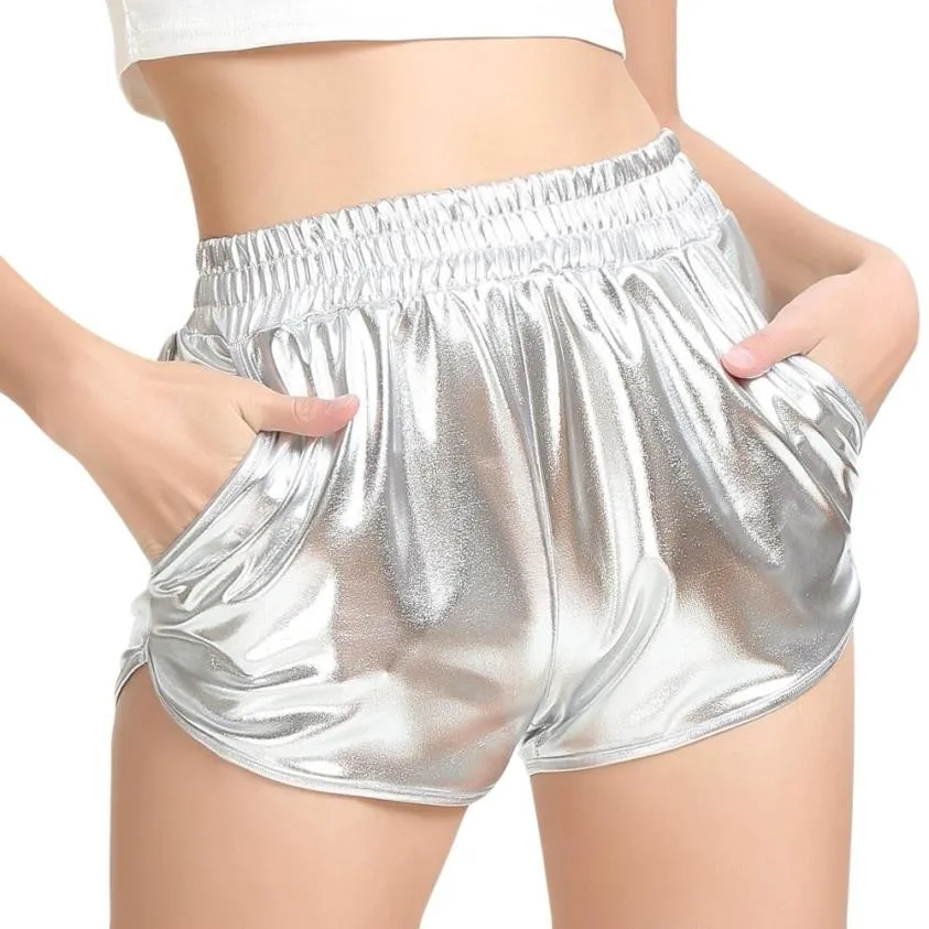 

Fashion Hole short Women High Waist solid colors 2 love Shorts Shiny Metallic Causal pocket Short Feminino Solid 90s Clothing