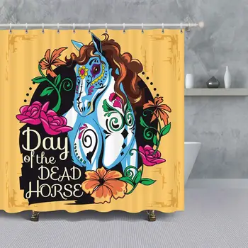 

Skull Shower CurtainHalloween Day Of The Dead Horse With Mexican Skull Face Floral Flowers Polyester Fabric Bath Shower Curtain