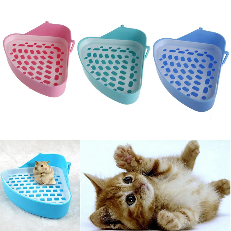 

New Small Animal Hamster Pet Cat Rabbit Corner Toilet Litter Trays Clean Indoor Pet Litter Training Tray