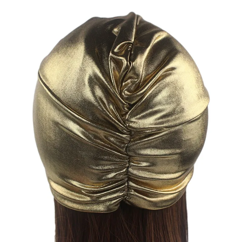 Новейшая Роскошная бронзовая Твист Тюрбан Женская мода металлический головной убор