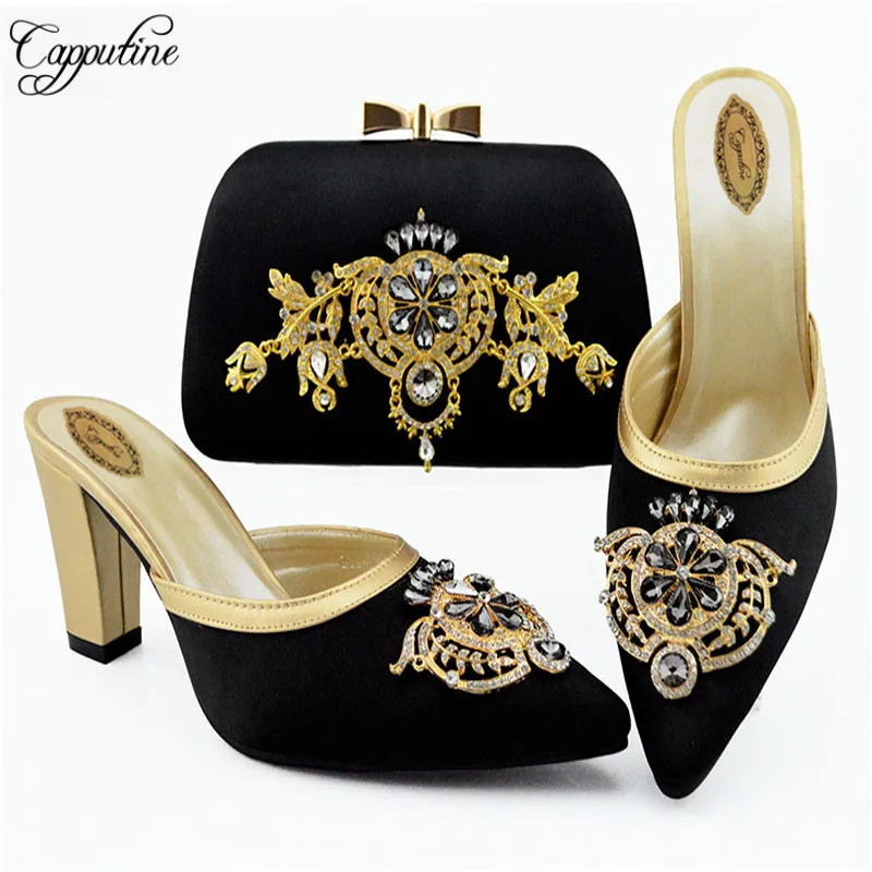 Fashion Elegant Rhinestone Woman Shoes And Matching Bags Set Size 38-43 Italy Style High Heel Shoes And Bags For Wedding SL009