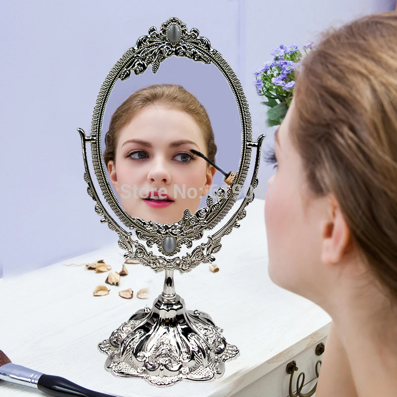 Antique Style Faux Bronze 360 Degree Rotate Dual Sided Cosmetic Mirror