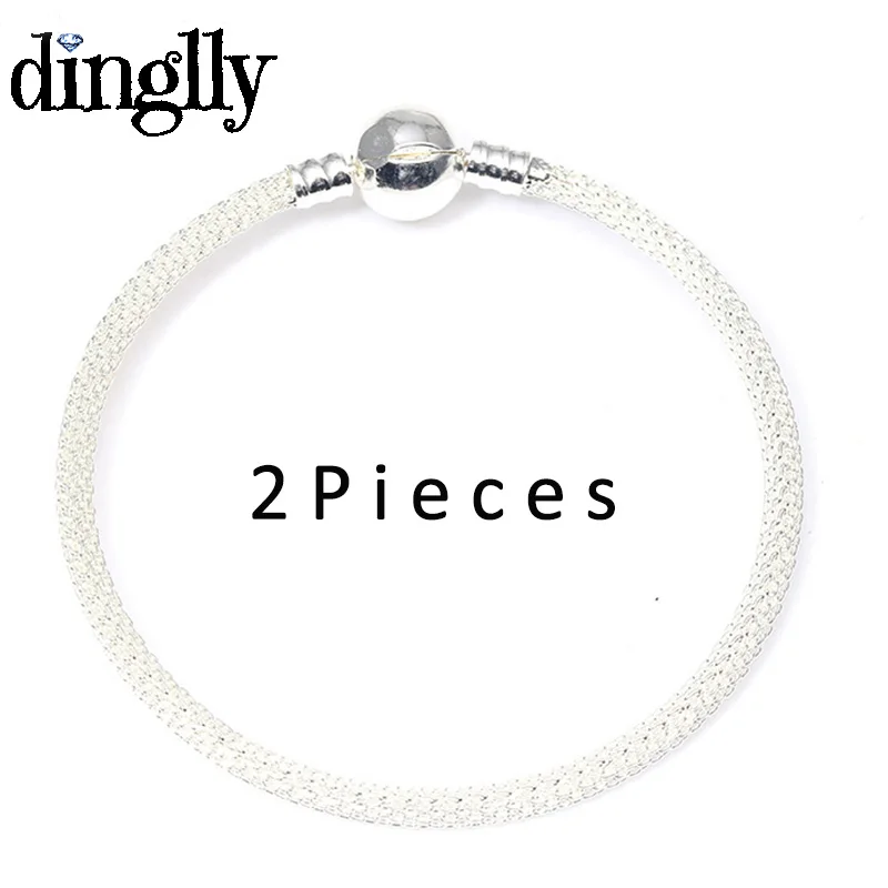 

DINGLLY 2Pcs/Lot Fashion Silver Color pandora Bracelet for Women Original Brand Bracelet & Bangle DIY Jewelry