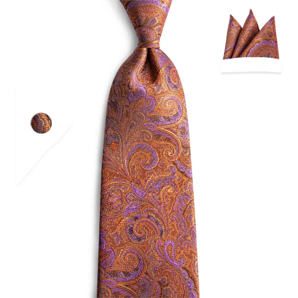 2019 DiBanGu Новинка Оранжевый Фиолетовый Цветочные связать 100% шелк Галстук носовой платок запонки галстук для Для мужчин Бизнес галстук
