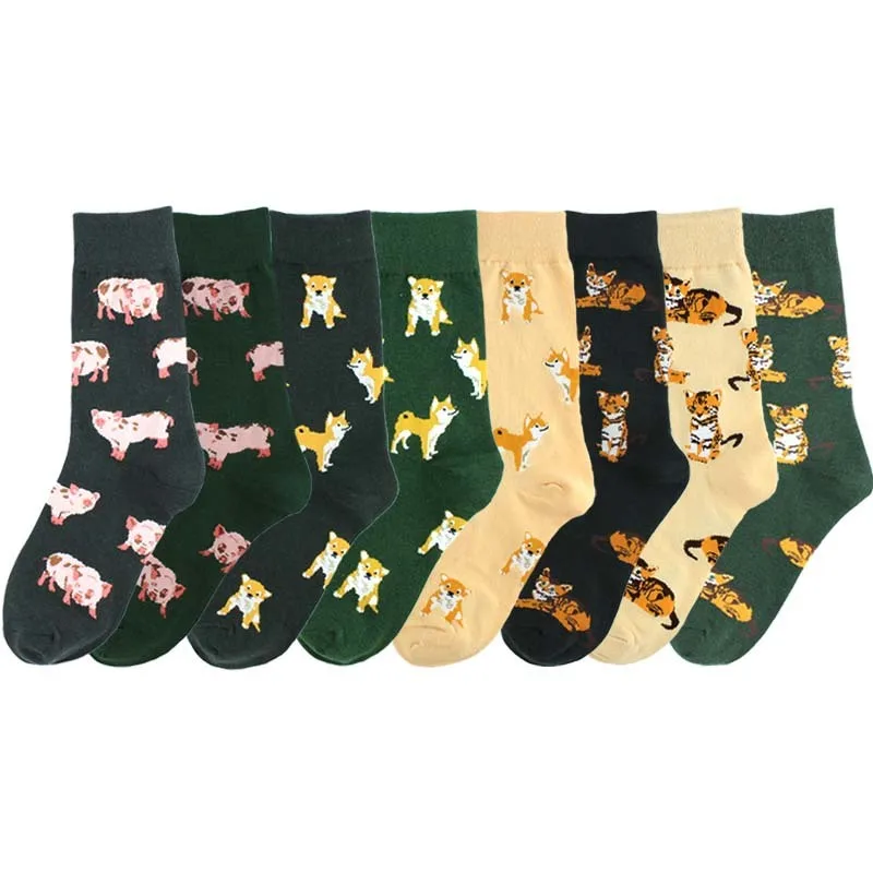 PEONFLY Fashion Cute Comfort Novelty Cotton Women Socks Pig Dog Tiger Colorful Cartoon Kawaii Funny Happy Socks For Girl Gift