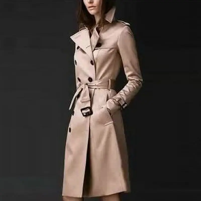 Осенний повседневный элегантный винтажный офисный женский длинный Тренч пальто тонкая пуговица карман простая Осенняя Женская шикарная верхняя одежда