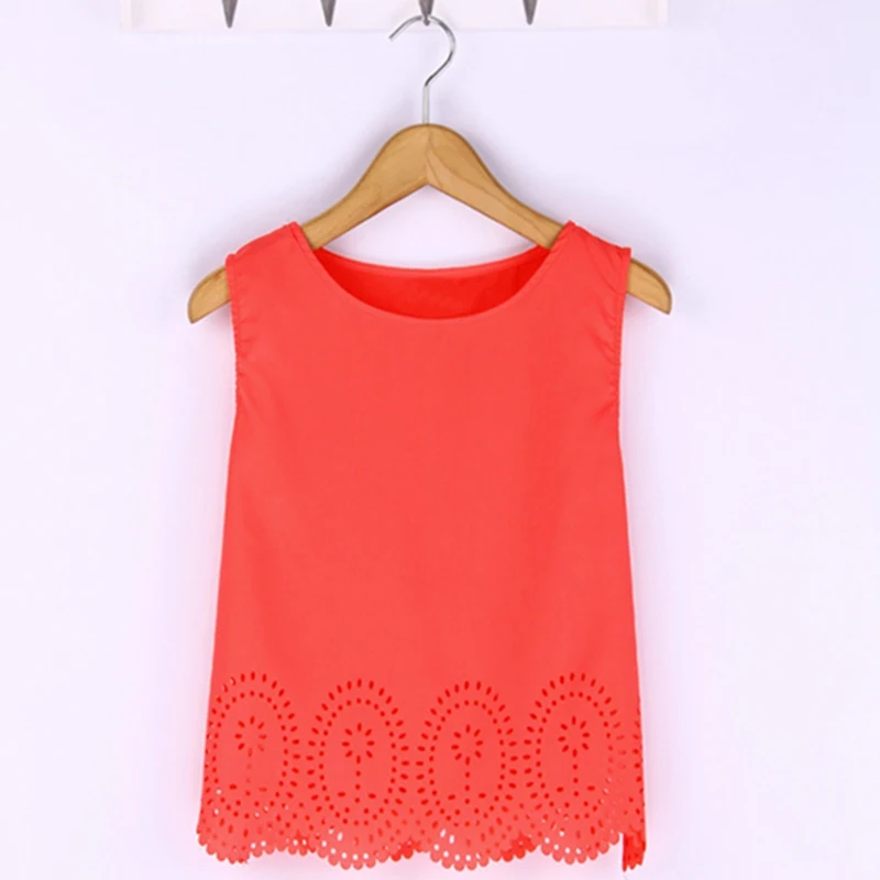 6 Colors 2016 Summer Style New Women Cropped Top Chiffon Tank Sleeveless Hollow Out T shirt