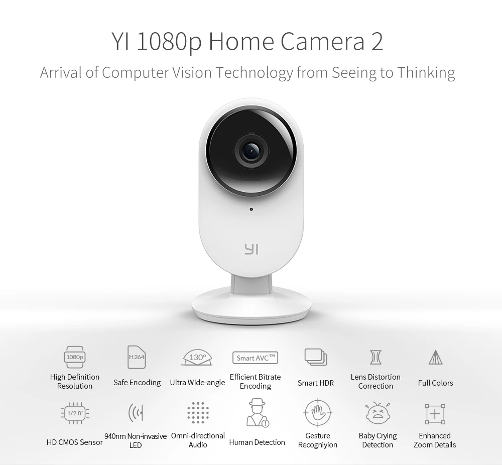Домашняя камера YI 1080p Home Camera 2 Двусторонняя аудиосвязь Обнаружение движения