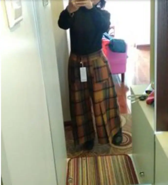 Осенние Зимние шерстяные брюки женские до щиколотки Британский стиль винтаж толстые свободные Клетчатые Шерстяные широкие брюки с