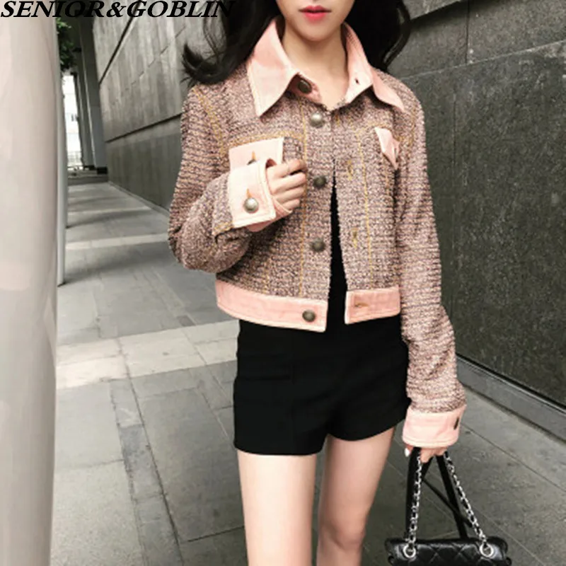 

New Autumn High Quality Jacket Outwear Women Slim Tweed Coat 2019 Winter Pink Patchwork Woolen Casual Short Coats Clothes