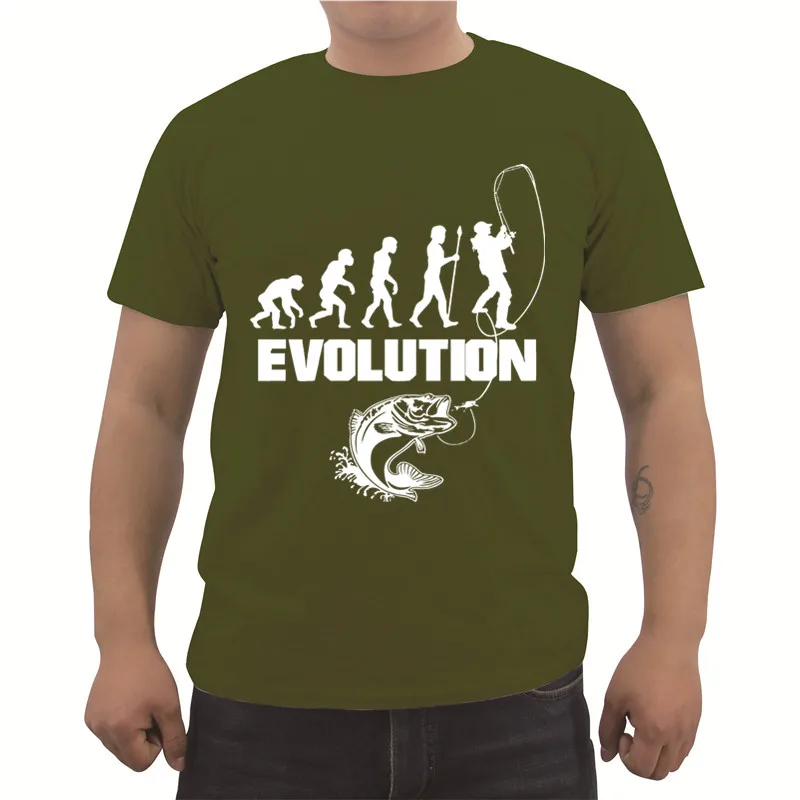 Fishinger Evolution, летняя мужская футболка с коротким рукавом, хлопковая футболка, повседневные мужские футболки для фитнеса, топы, футболки, уличная одежда - Цвет: Army green