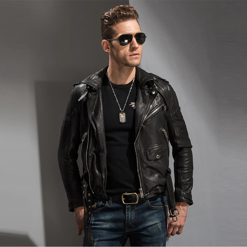 Leather Jacket Slim Punk Coat Black 