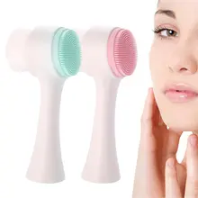 Double Sided Face Cleanser Brush Silicone Face Cleaning Vibration Massage Portable Size Face Wash Product Skin Care Tool
