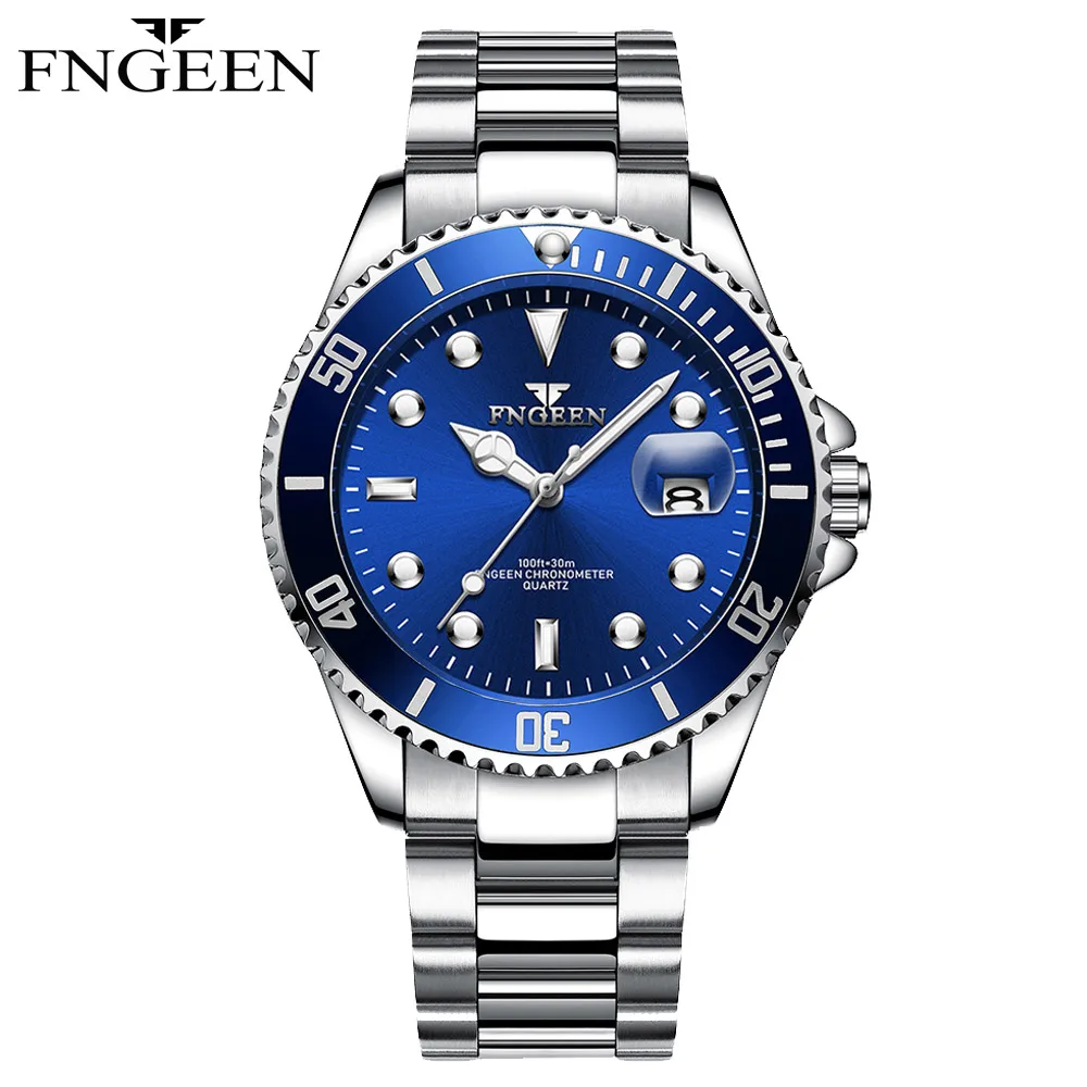 

FNGEEN Relogio Masculino Mens Watches Top Brand Luxury Fashion Business Quartz Watch Men Sport Full Steel Waterproof Black Clock