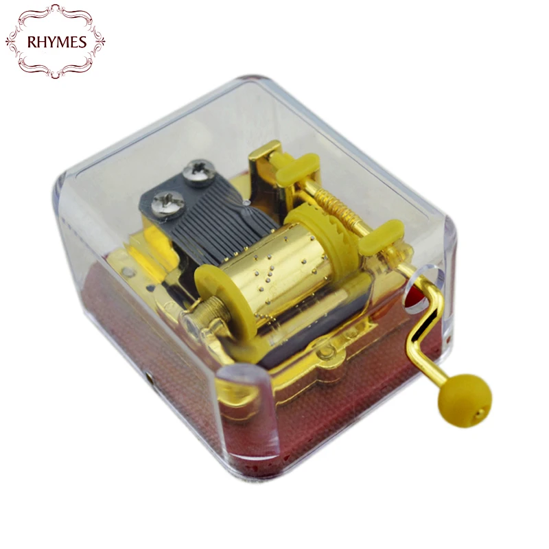 RHYMES 18 tones Hand Cranked Acrylic Wind Up Music Box with Golden