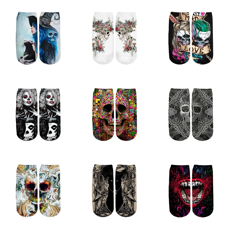 PLstar Cosmos, забавные готические носки с принтом черепа, летние модные 3D хлопковые носки, цветные теплые короткие носки, женские носки, высокое качество-3