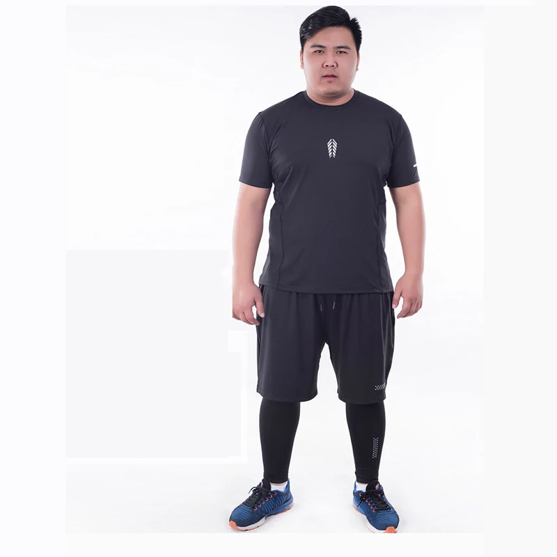 

Plus size men sports set 3pcs/set 2018 New black 5XL 6XL men running set sportswear gym clothing Training Fitness Exercise