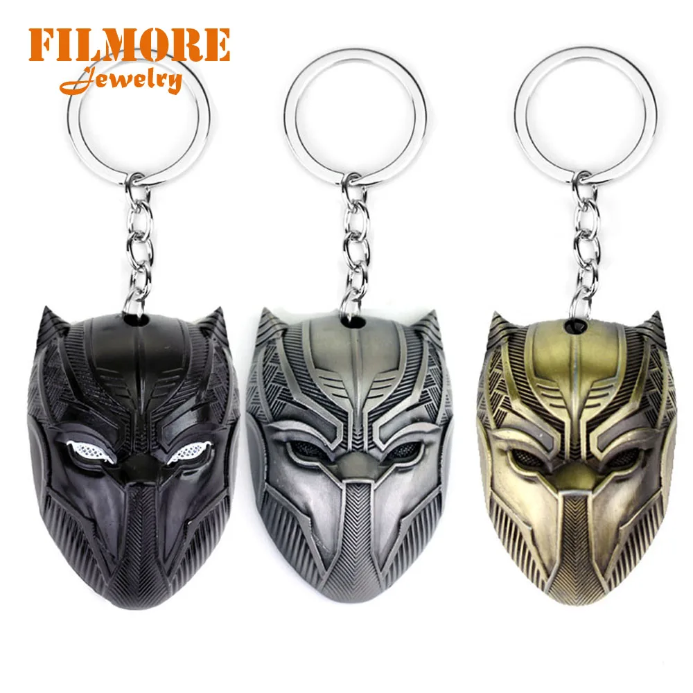 

Filmore Fashion Movie The Avengers American Captain Civil War Metal Keychain Bronze Silver Black Panther Mask Men Women Keyring