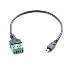 1 шт. 1 фут Micro USB 5 Pin 2,0 Мужской Женский до 5 Pin винт с щит пайки терминал разъем адаптера кабельный провод 30 см
