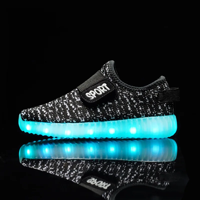 Размер 25-37, детская обувь для мальчиков с зарядкой от USB, с подошвой, Enfant, со светодиодной подсветкой, светящиеся кроссовки для девочек, детская обувь с подсветкой - Цвет: 161-Black