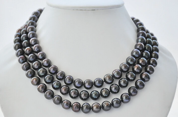 

FREE SHIPPING * z6982 11mm ROUND BLACK Freshwater cultured PEARL NECKLACE 925SS 50inch AAA