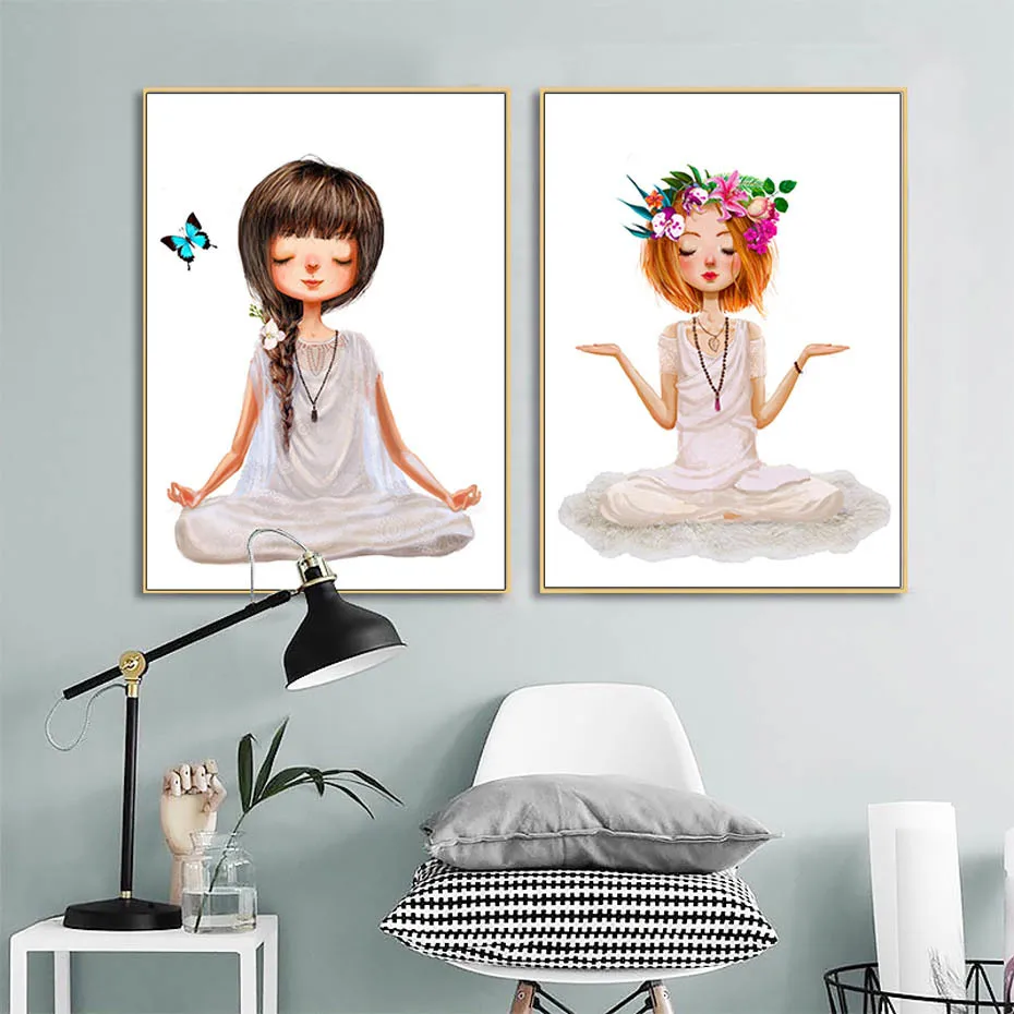 Buddha and Butterfly Yoga Pose Watercolor illustrations Print Wall Art Poster