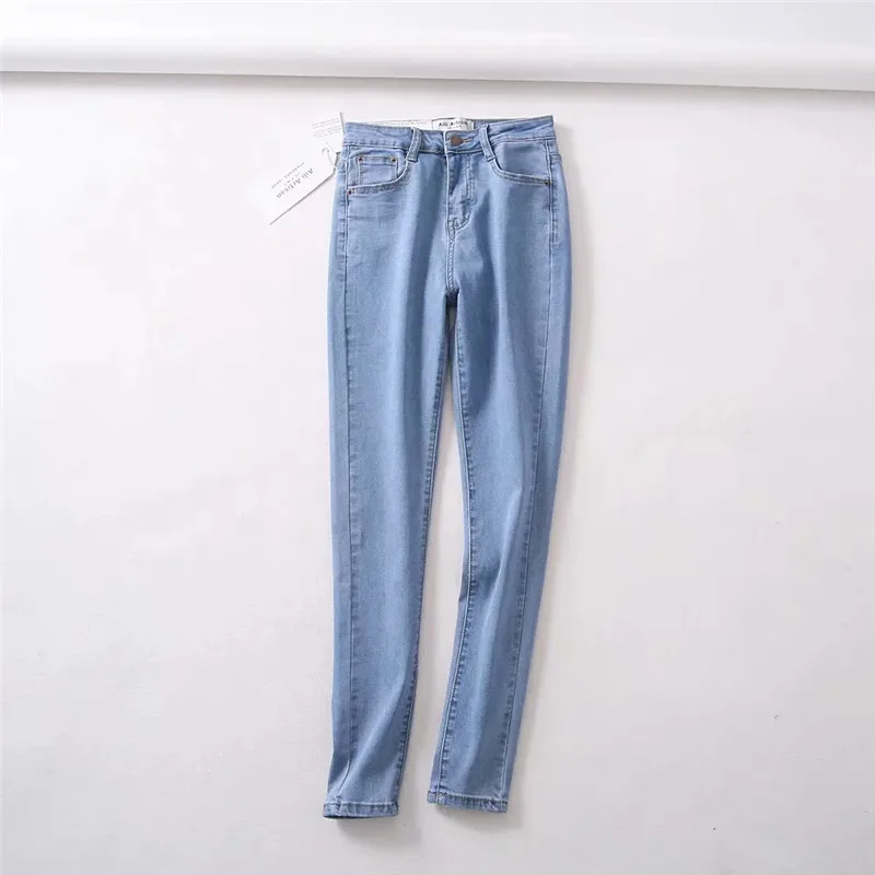 Джинсы для женщин синие джинсы с высокой талией женские высокоэластичные Джинсы женские потертые серые джинсы стрейч узкие брюки - Цвет: light blue