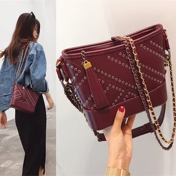 

Luxury Handbags Women Bags Designer Messenger Bags PU Leather Rivets Chains Lady Handbag Shoulder Zipper Bag Party Sling bags