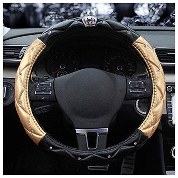 Car Steering Wheel Cover Universal Crystal Crown PU Leather Steering Wheel Cover 15 inch Car Steering Wheel Cover Universal Crystal Crown PU Leather Steering Wheel Cover 15 inch