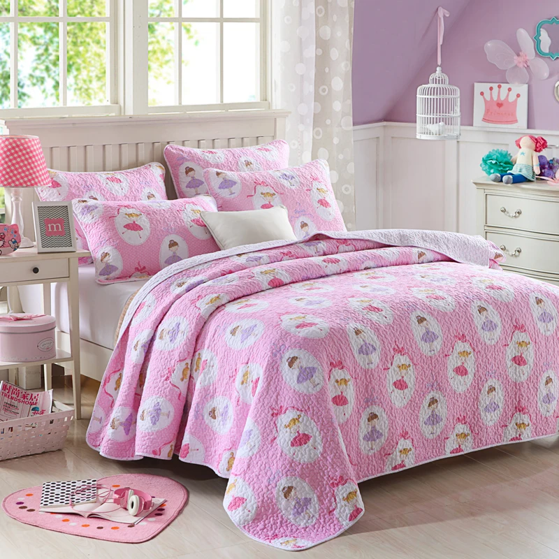 children dancing girl summer quilt pink stitched bed coverlet twin size