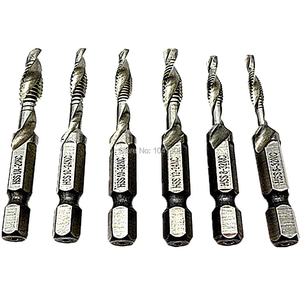 6pc SAE Drill Tap Deburr Bit Combination Drill Tap Tapping Deburring