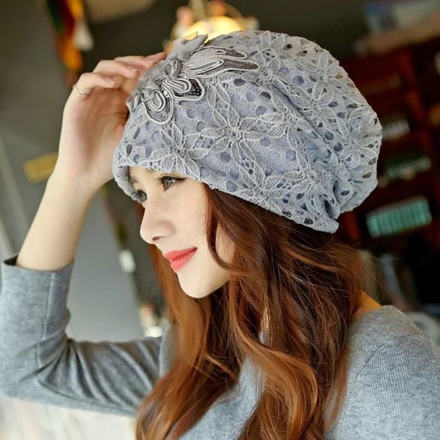 Модные женские туфли с бантом-бабочкой Кепки розы шапочки Hat шифон Кружево Головные уборы двухслойные Шапки - Цвет: Серый