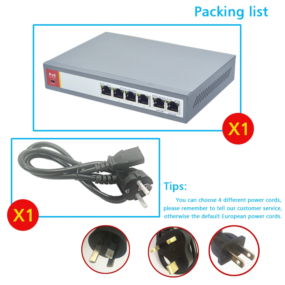 IEEE802.3af 4 + 2 порта PoE переключатель для ip камеры питания через Ethernet и Оптическая