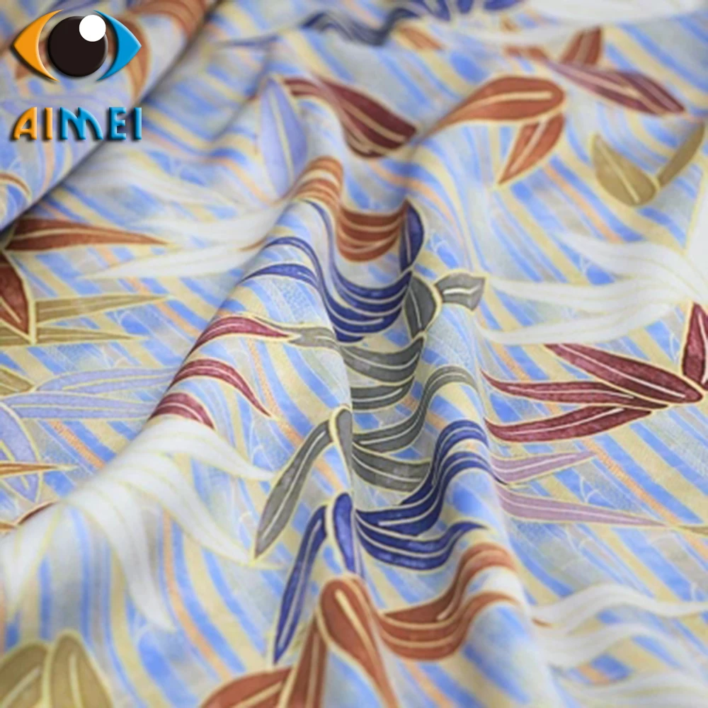 Color bamboo leaves imitation silk dresses women 's snow printed